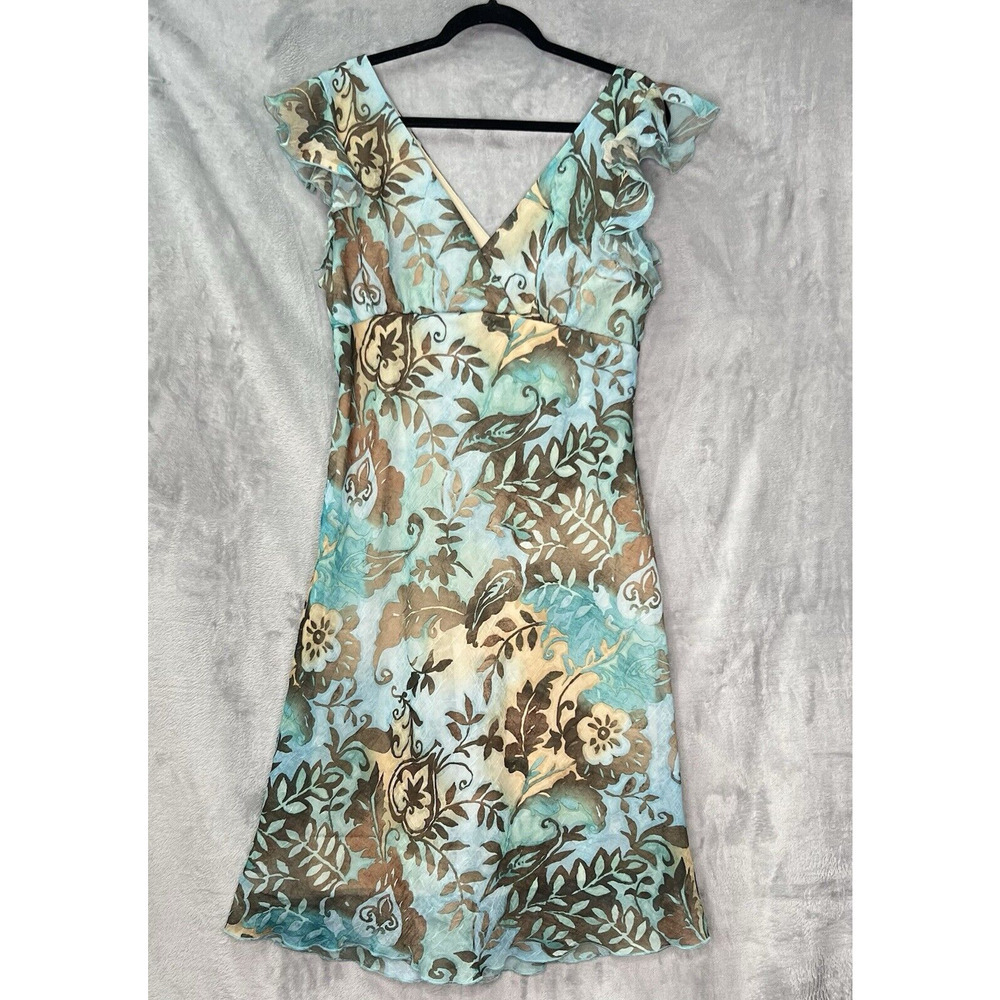 VTG Breakin' Loose Dress Sz 16 Cracked Glass Knit V Neck Bias‎ cut Fairy Ruffles